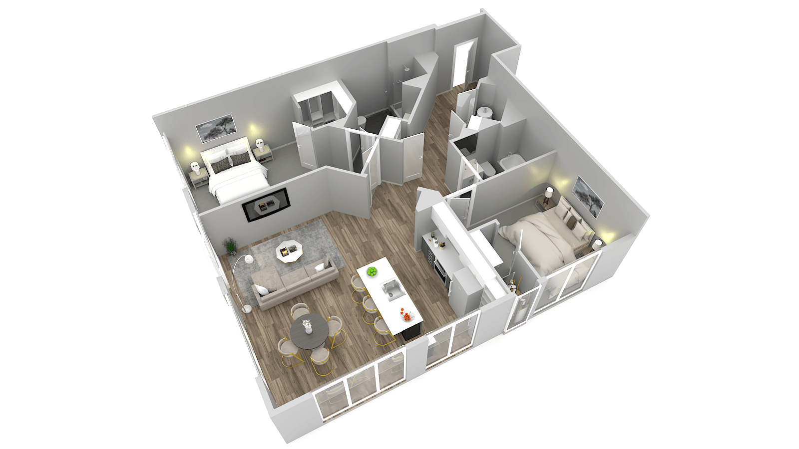 QIN floorplans 2 bed 2 bath